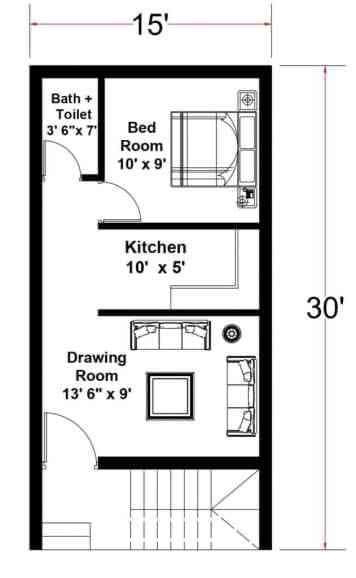 15'x30' House Plan