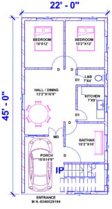 22'X45' SOUTH FACING HOUSE PLAN