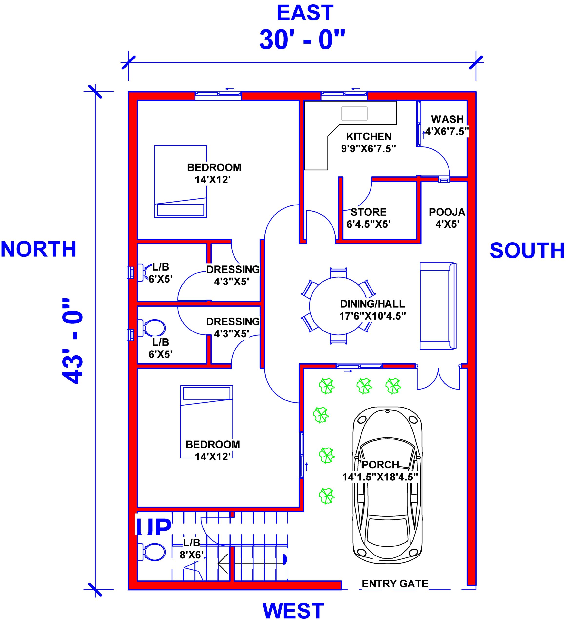 30'X43' House Plan