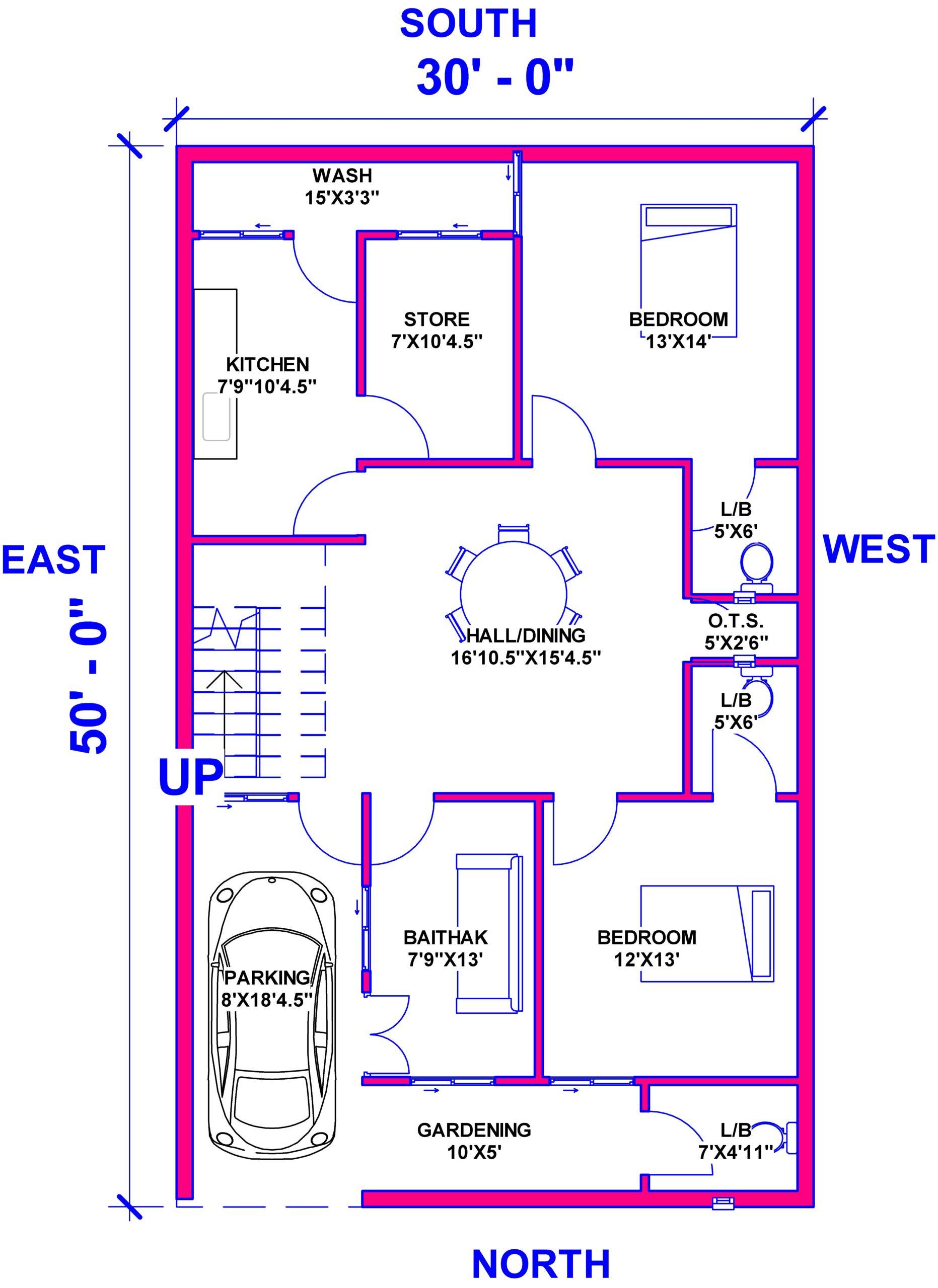 30'x50' House Plan