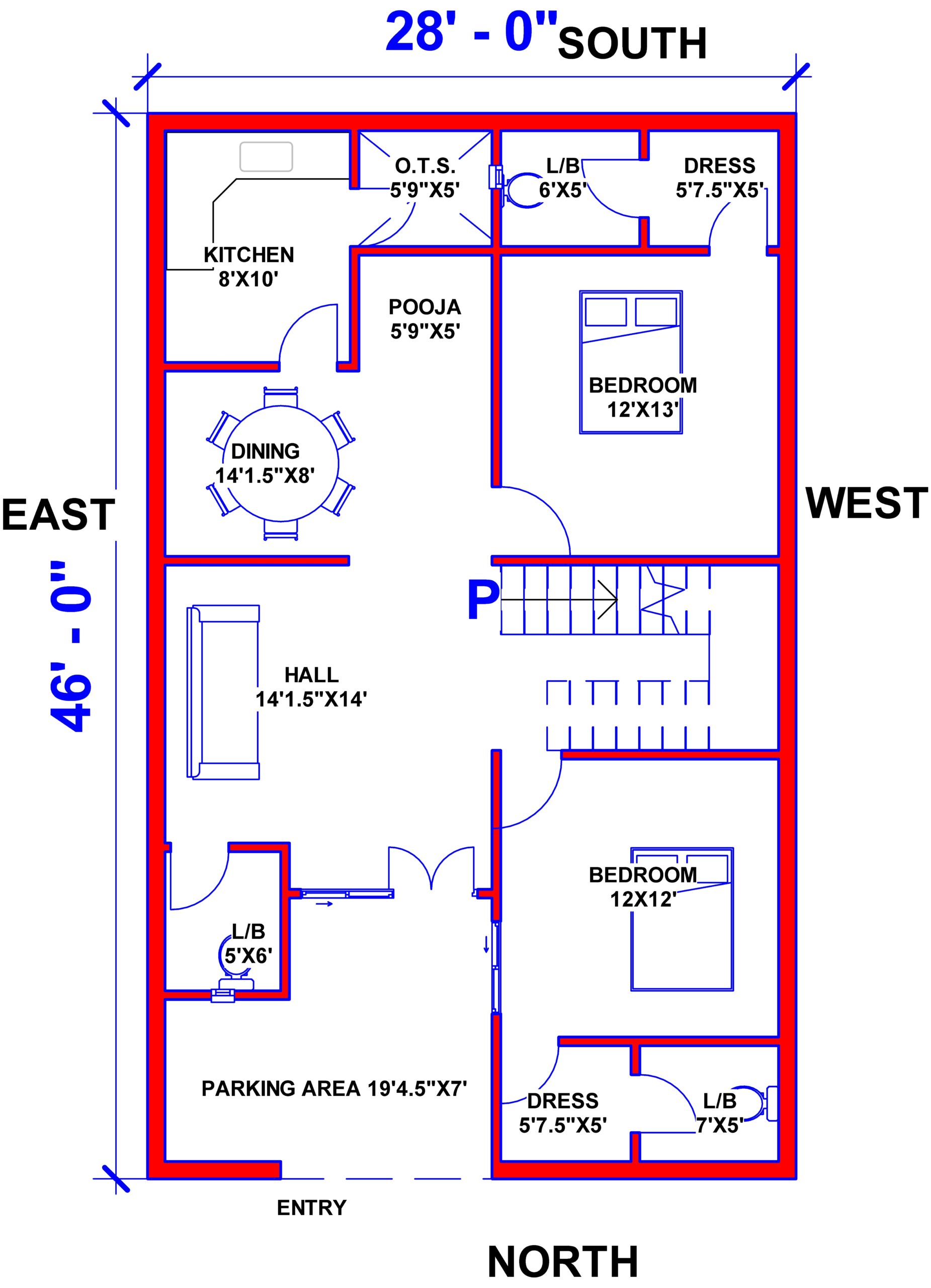 28'x46' House Plan