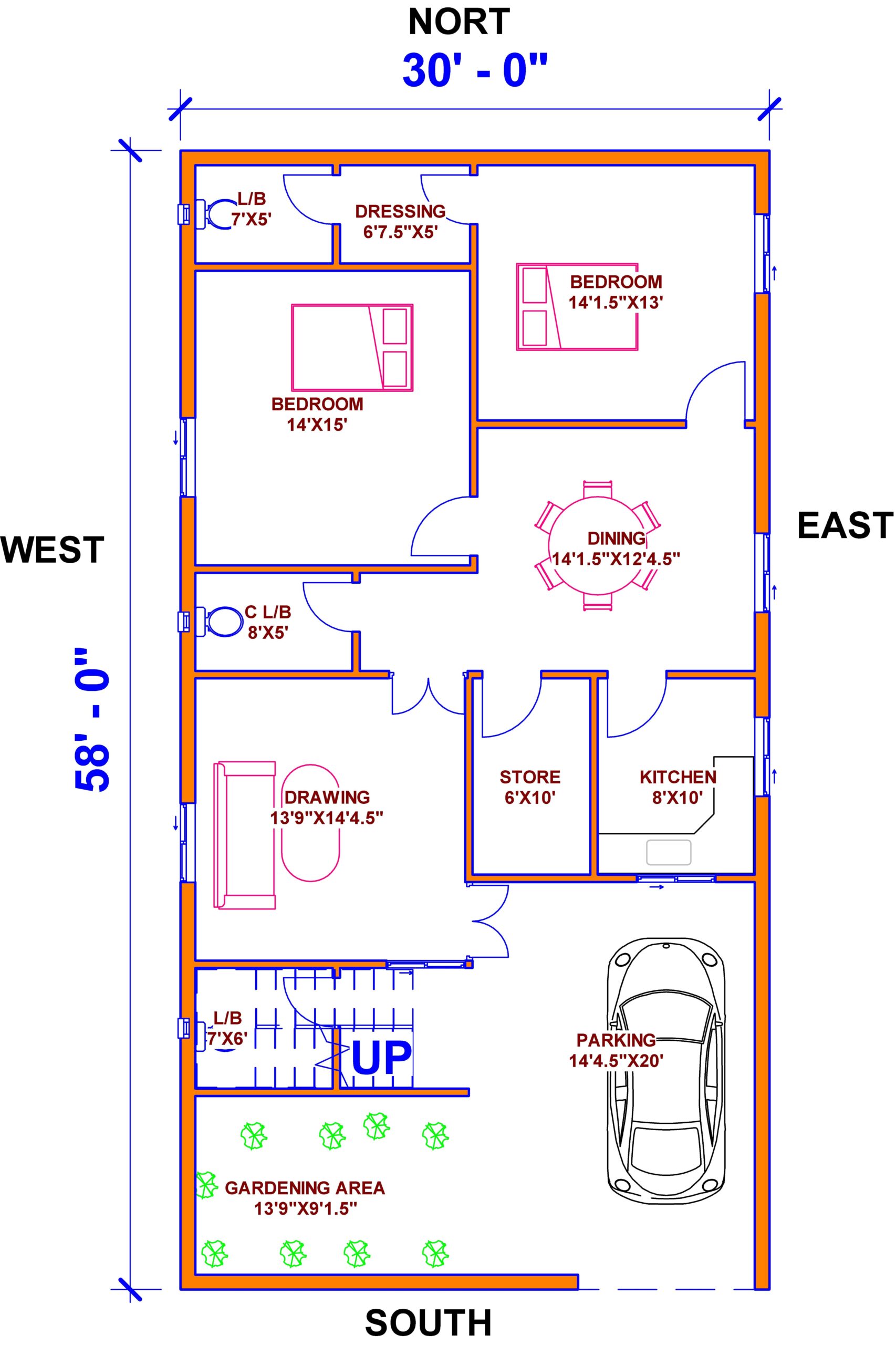 30 X58 House Plan House Plan South Facing House