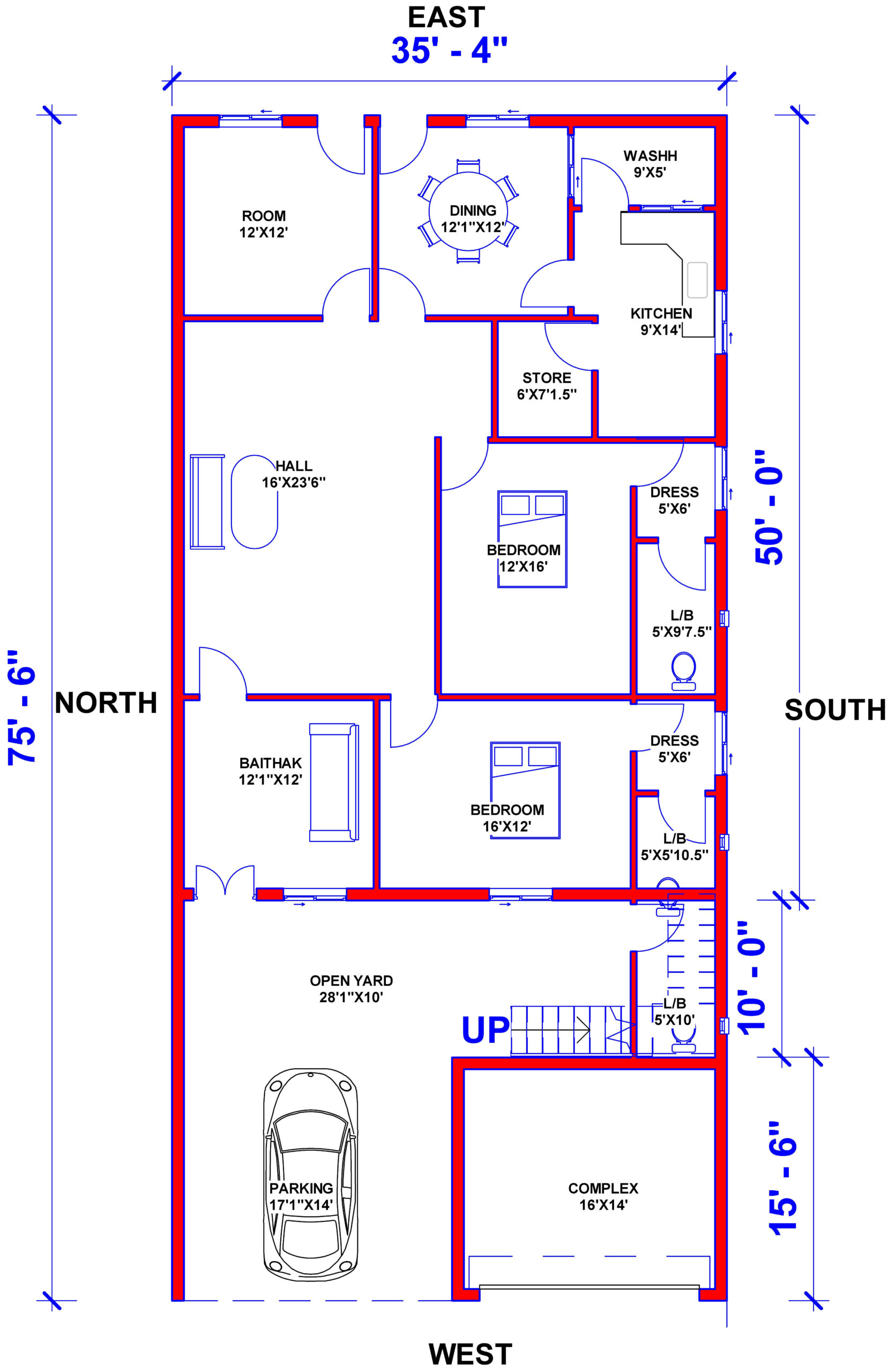 35'x76'House Plan