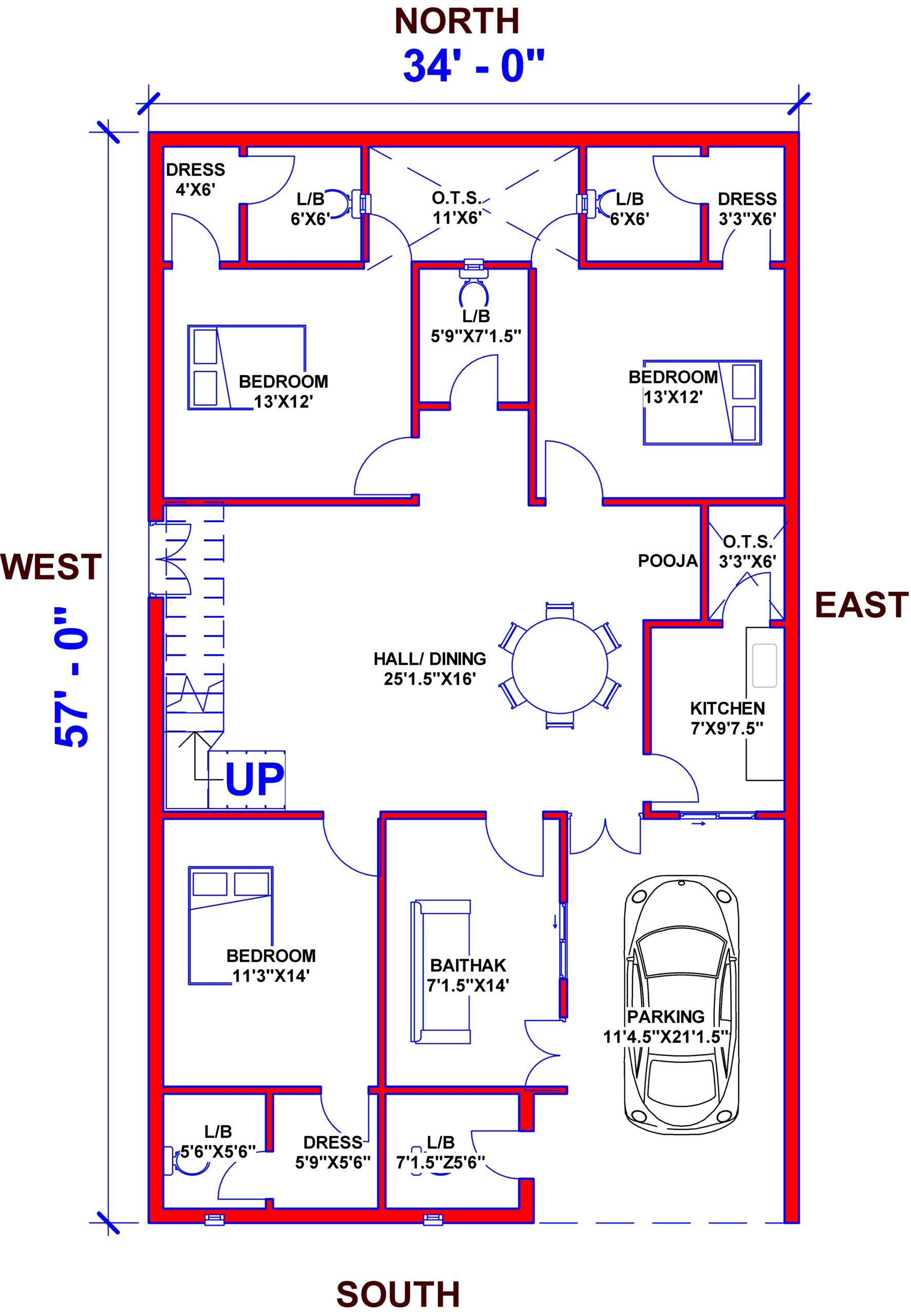 34'x57' House Plan